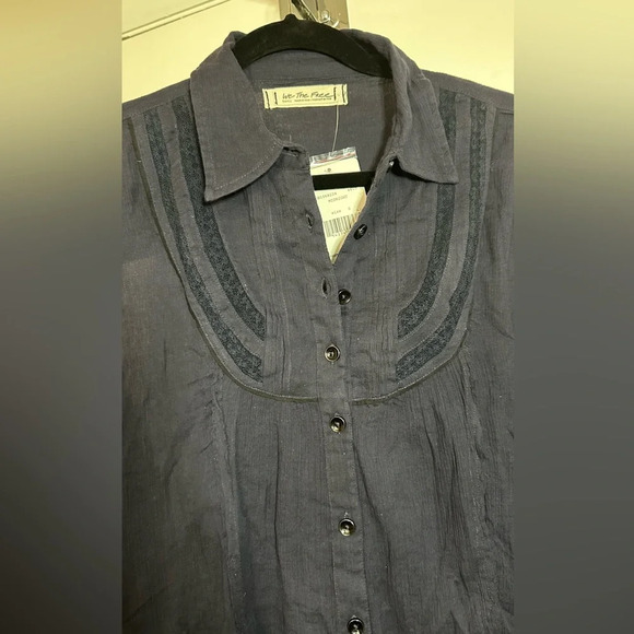 NWT Free People Midnight Navy Amore Gauze Button Down Shirt Size Small - Picture 10 of 13